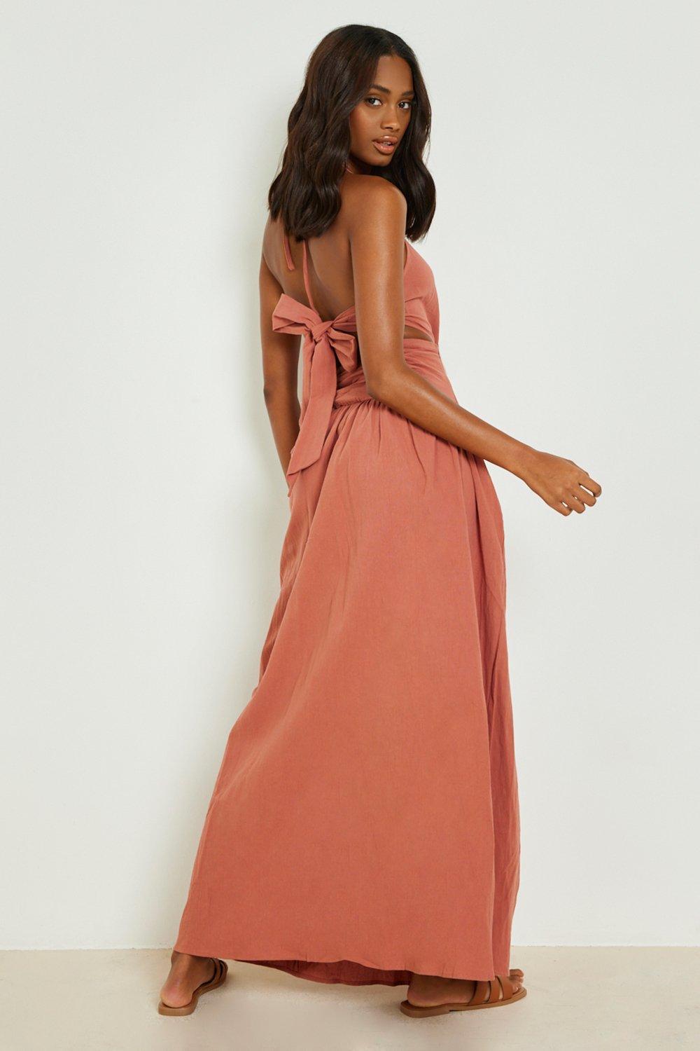 Linen Asymmetric Cut Out Maxi Dress