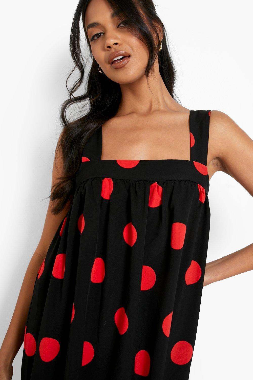 Boohoo red hot sale spotty dress