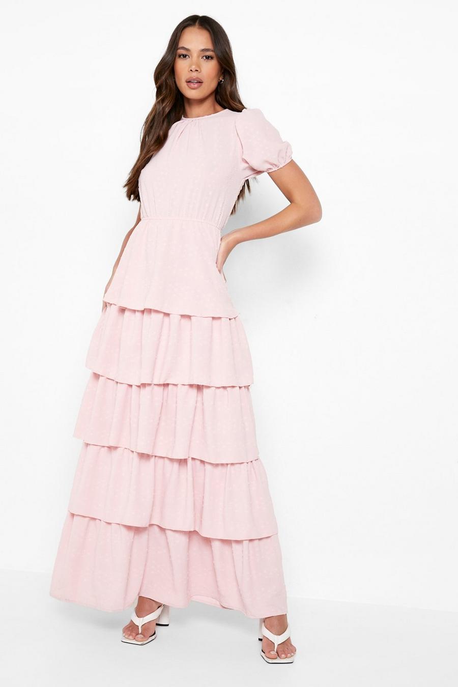 Baby pink Dobby Ruffle Detail Maxi Dress image number 1