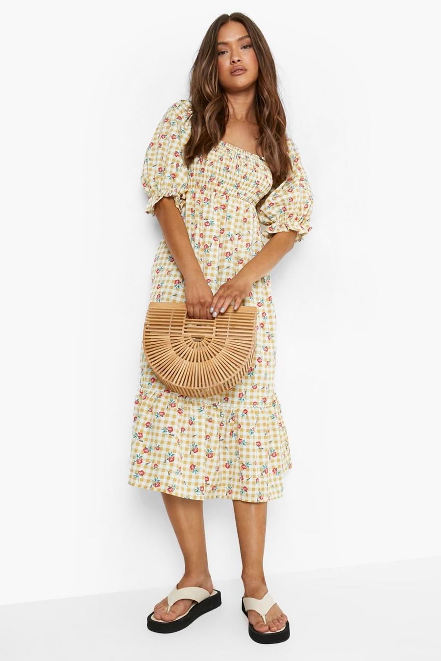 Yellow Floral Flannel Midi Smock Dress image number 1