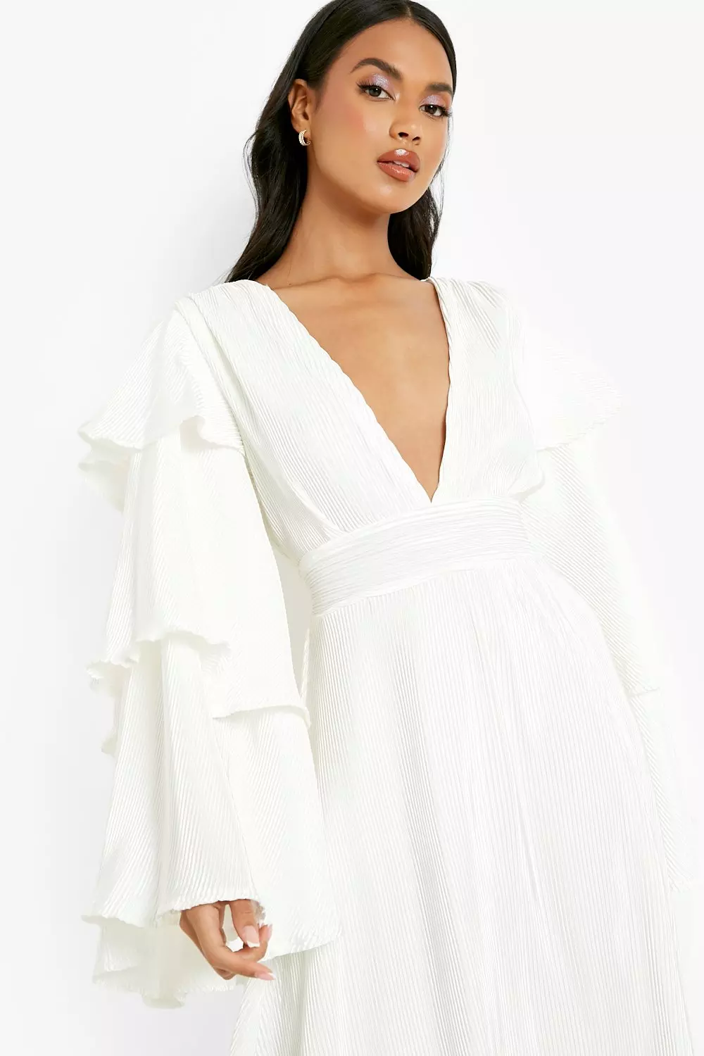 美品　23SS Theory BD RUFFLE SLEEVE TP 白　S White Silk Georgette Ruffle Sleeve Top | Theory