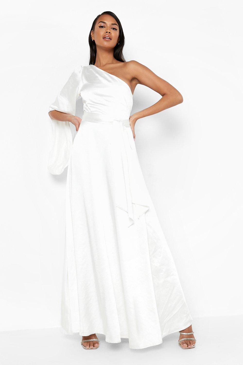 Satin Drape One Shoulder Maxi Dress