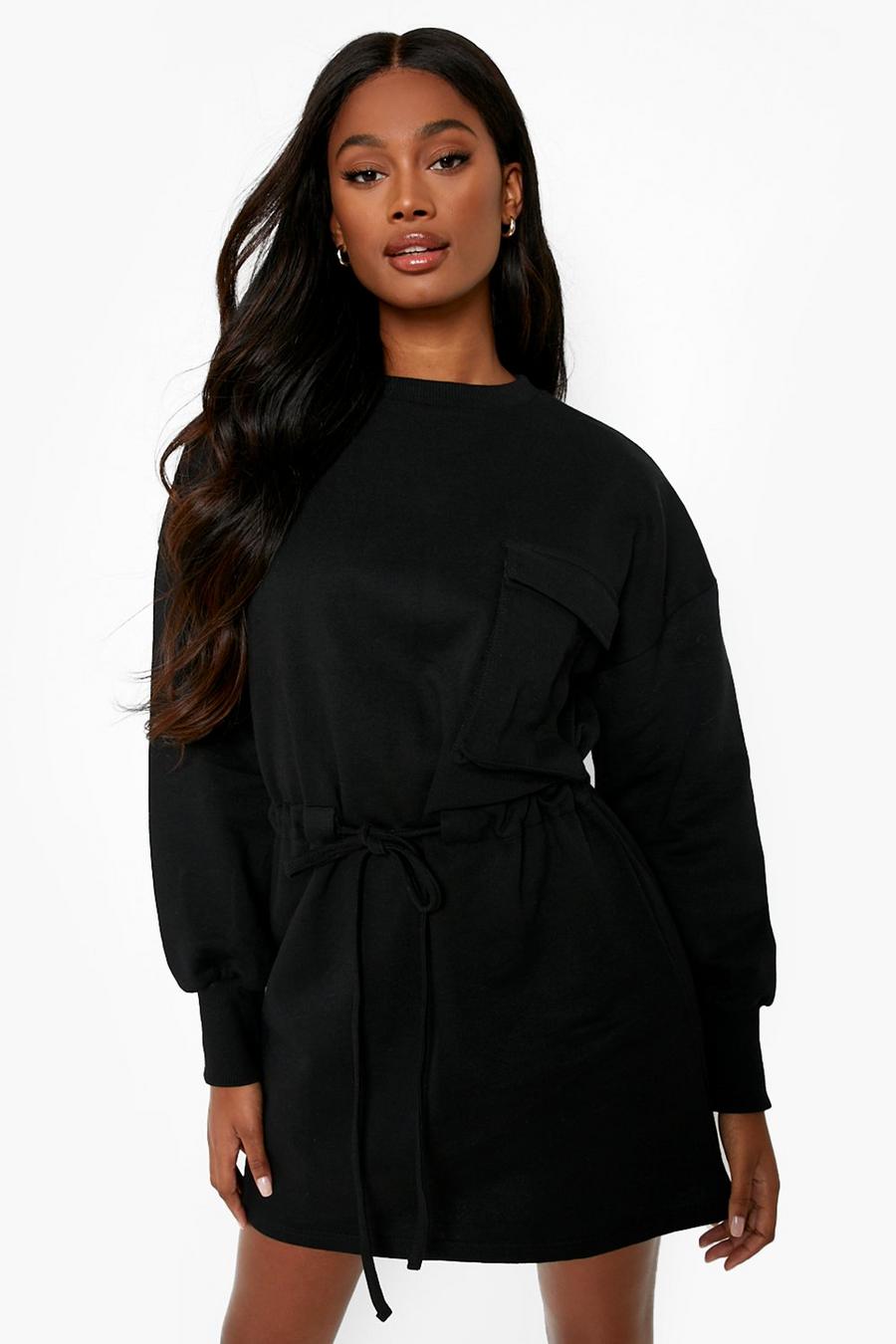 Sweatshirt-Kleid mit Taschen-Detail, Black image number 1