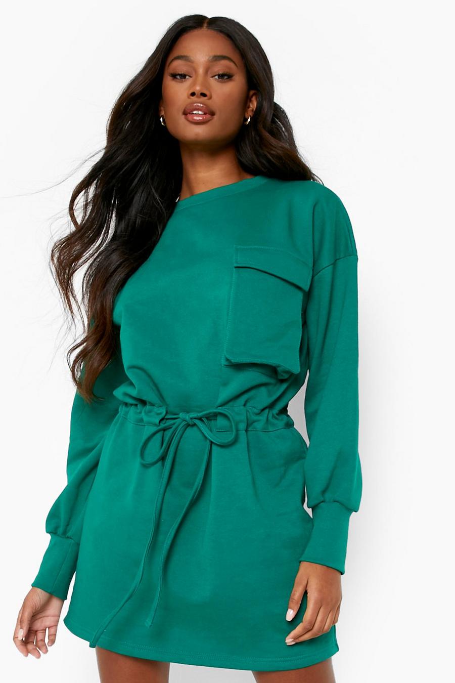 Sweatshirt-Kleid mit Taschen-Detail, Green vert