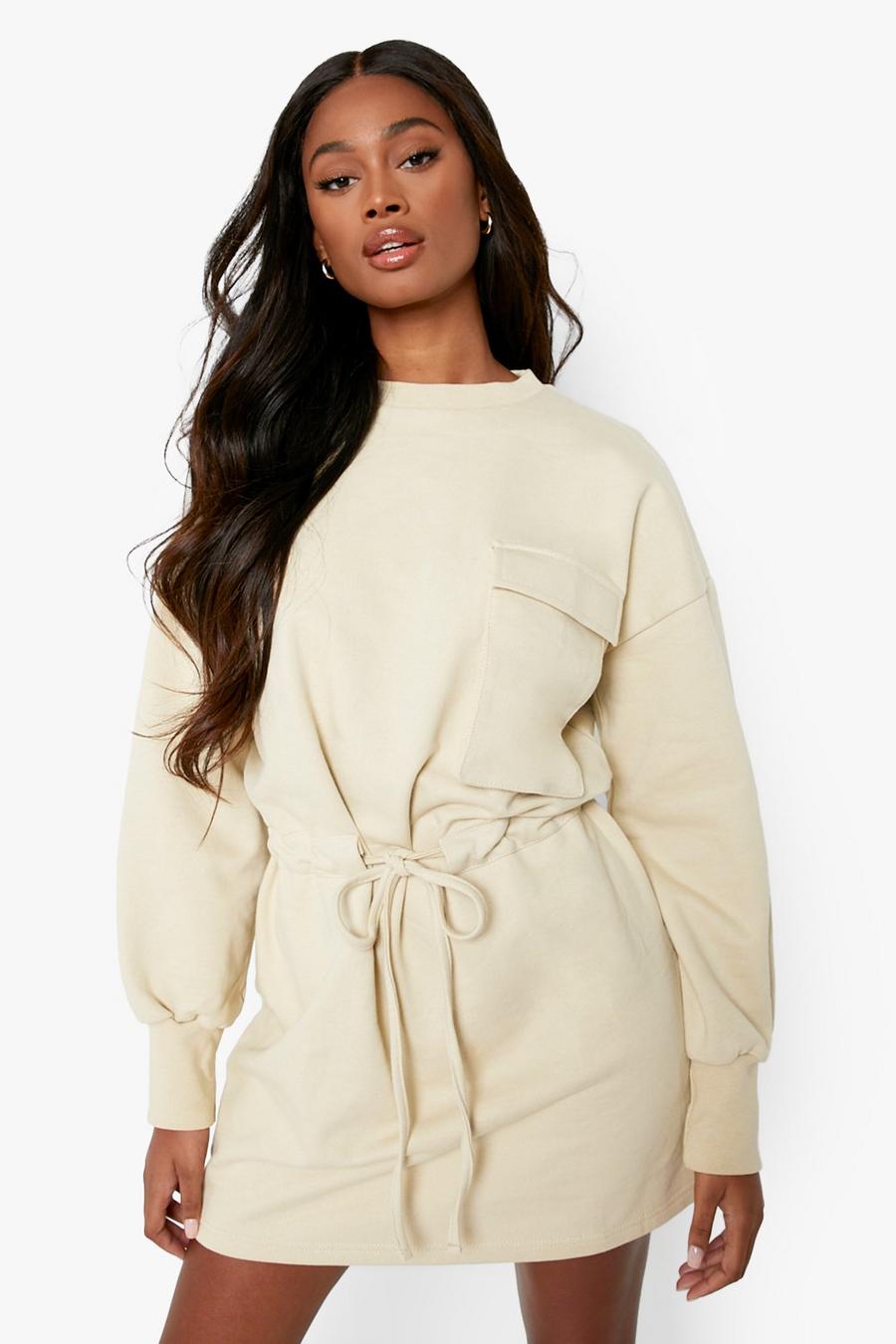 Sweatshirt-Kleid mit Taschen-Detail, Stone beige