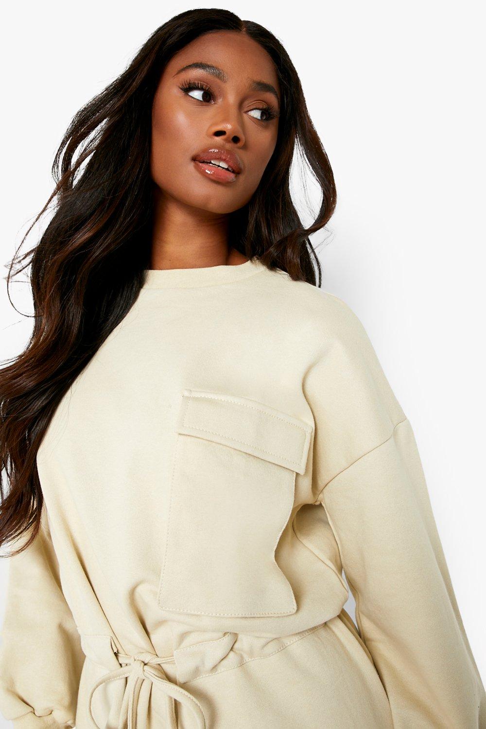 boohoo Oversized Sweatshirt Dress - Cream - Size 6