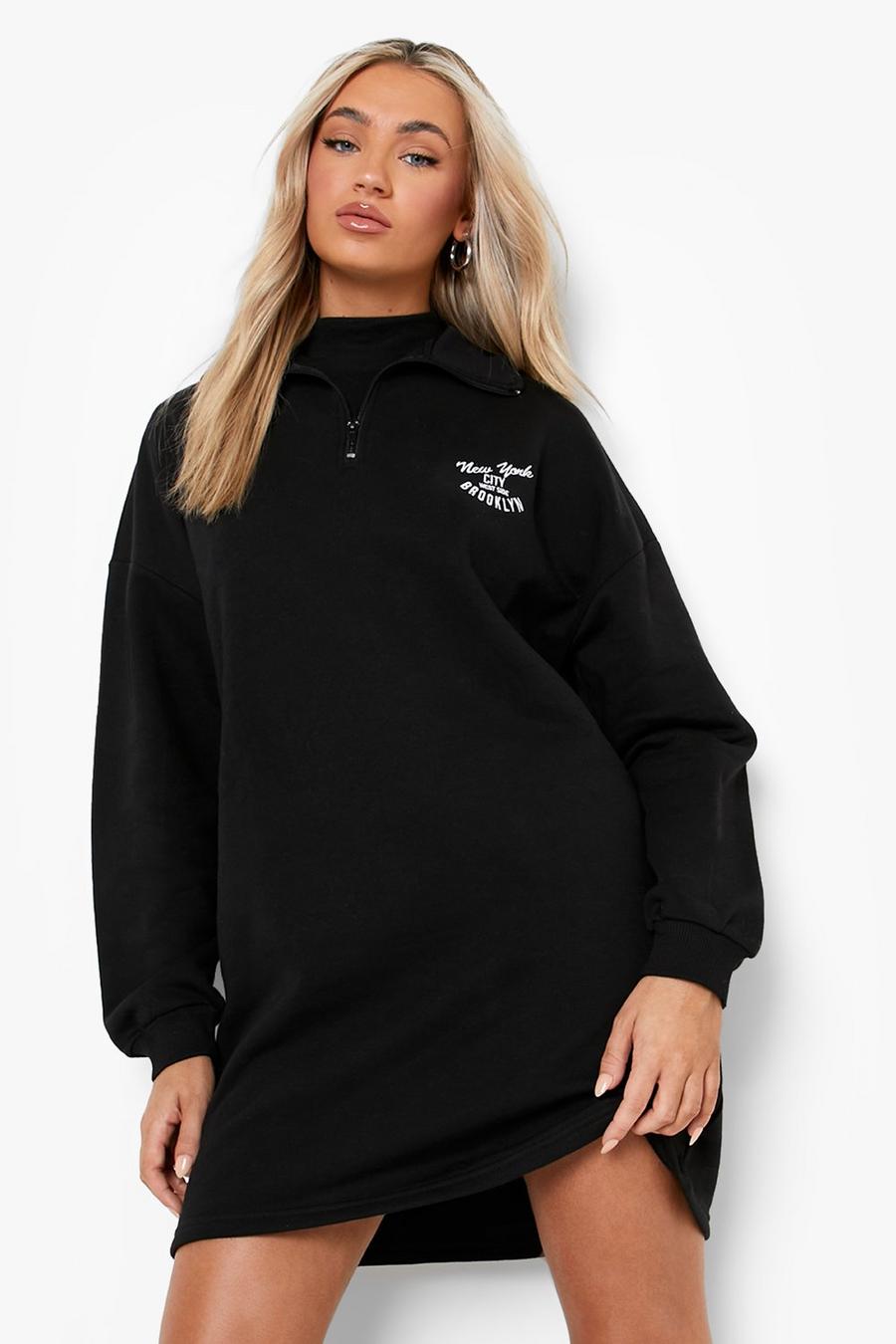 Black Embroidered Double Layer Sweatshirt Dress image number 1