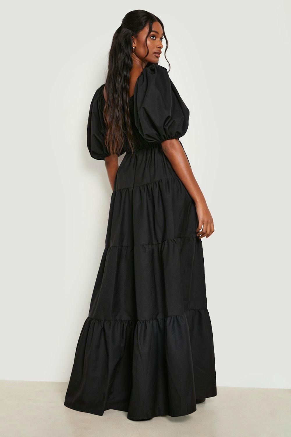 Black long 2024 sleeve puffy dress