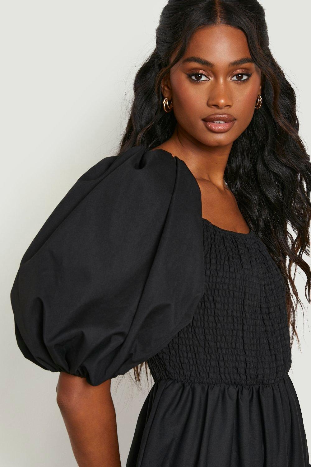 Black puff shop shoulder dress