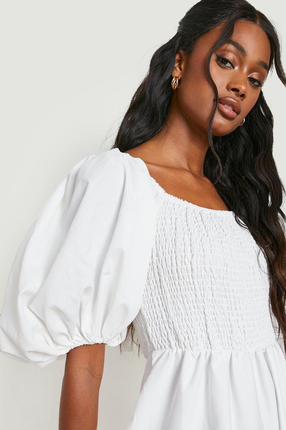 Boohoo white smock dress best sale