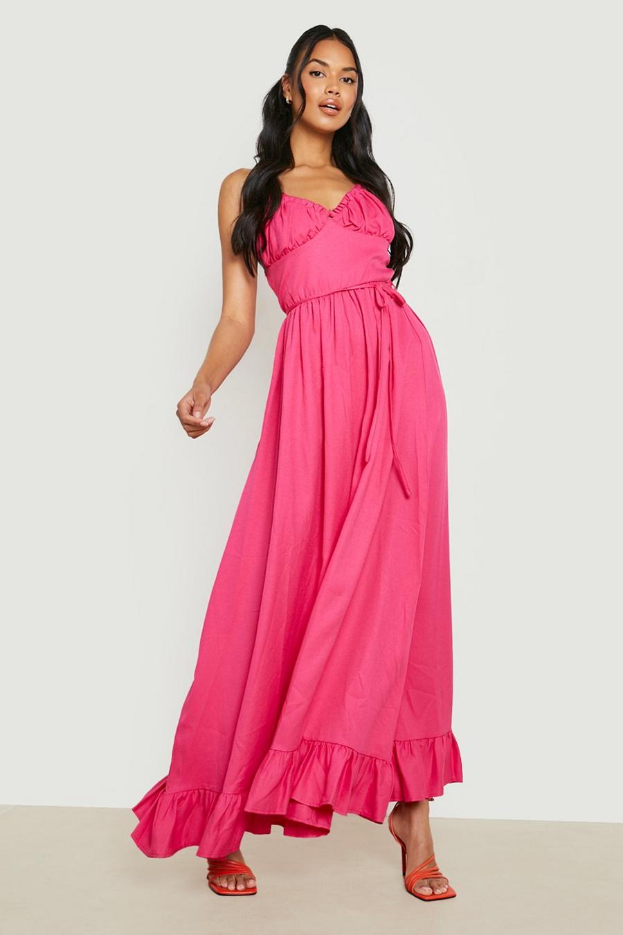 Hot pink rose Ruched Bust Maxi Cami Dress