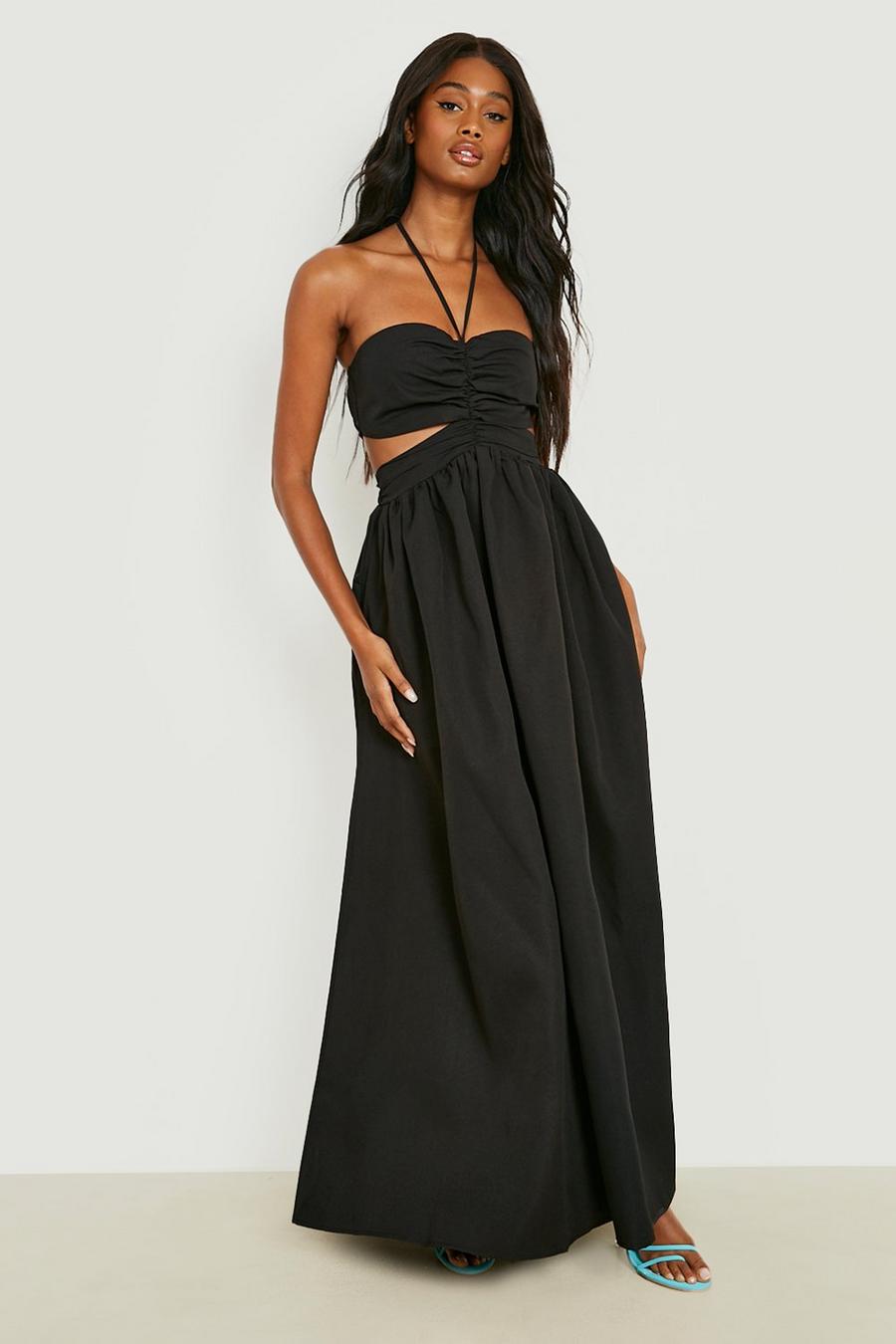Black Strappy Halter Cut Out Maxi Dress image number 1