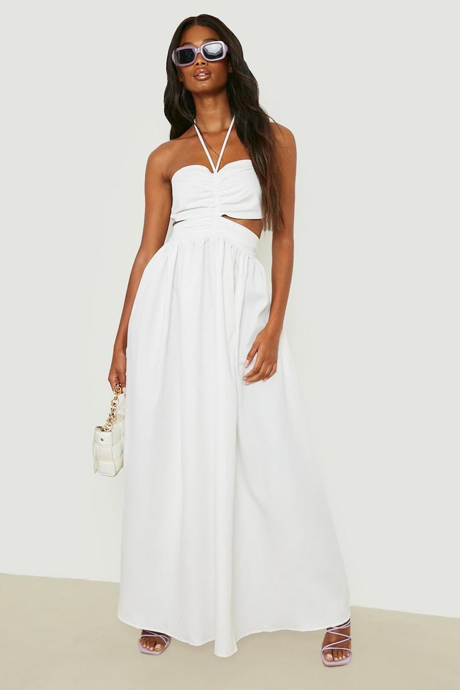White Strappy Halterneck Cut Out Maxi Dress image number 1