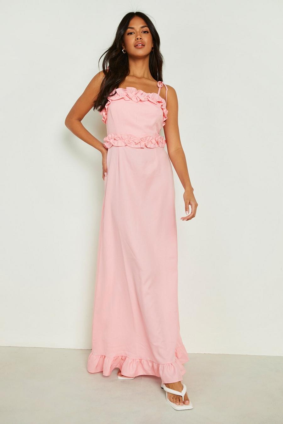 Pink Strappy Frill Hem Maxi Dress image number 1