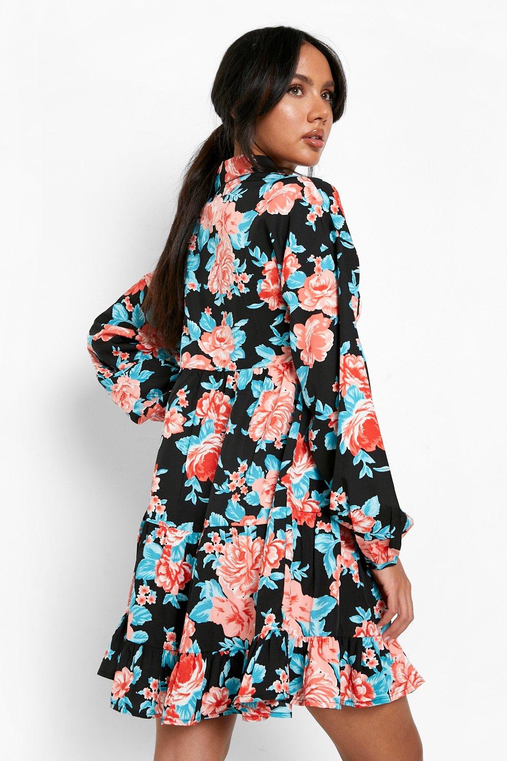 floral high neck long sleeve dress