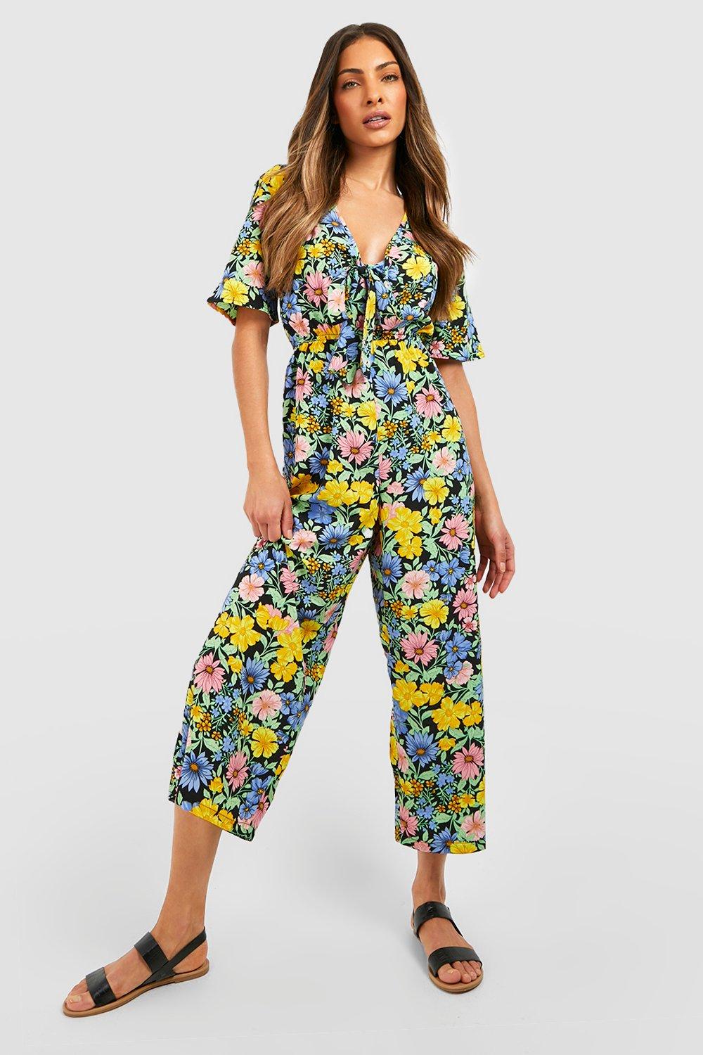 Floral Tie Bust Culotte Jumpsuit