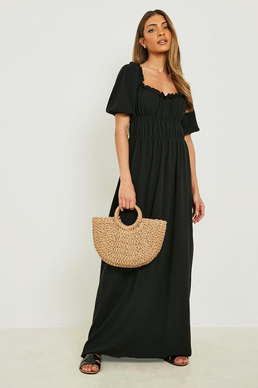 Black Textured Frill Sleeve Tiered Maxi Dress image number 1