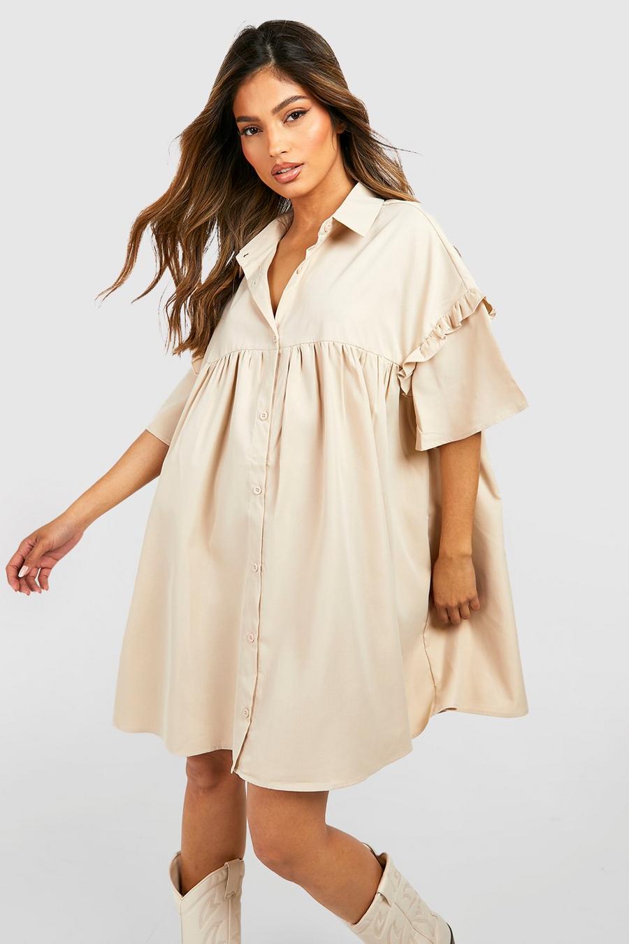 Stone Puff Sleeve Button Through Smock Mini Dress image number 1