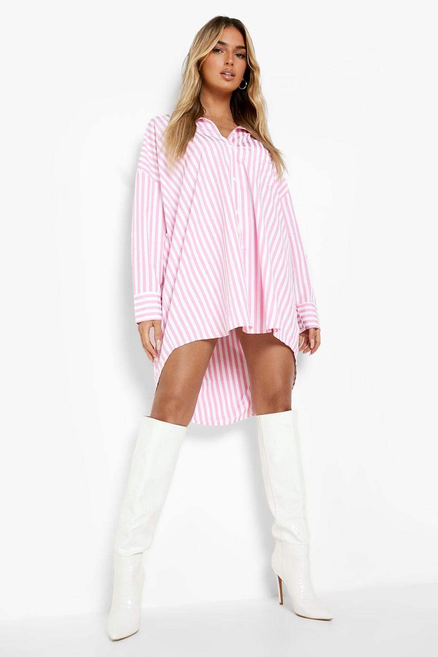 Hot pink Striped Shirt Dress image number 1