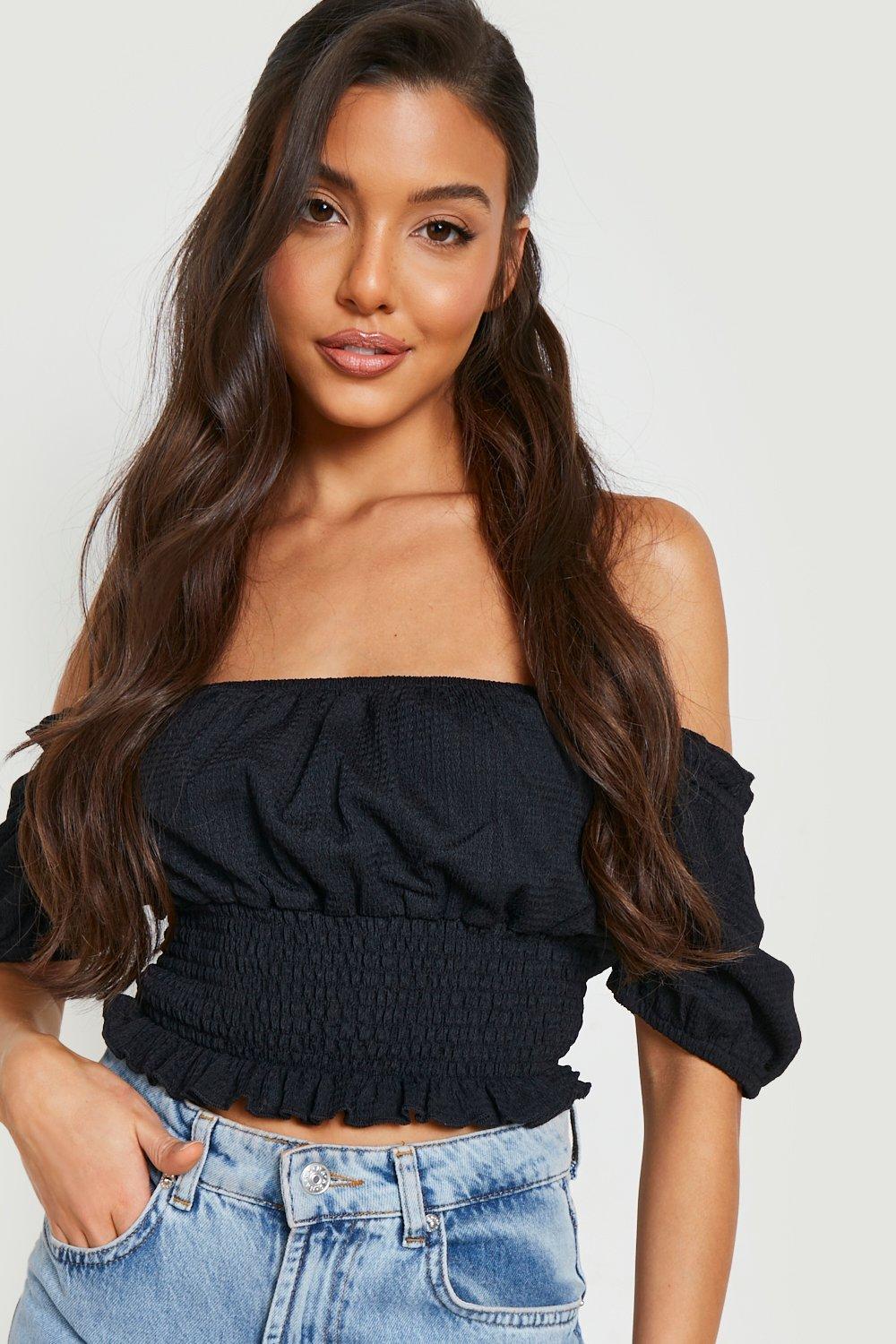 Bardot Top With Shirred Waist boohoo NZ
