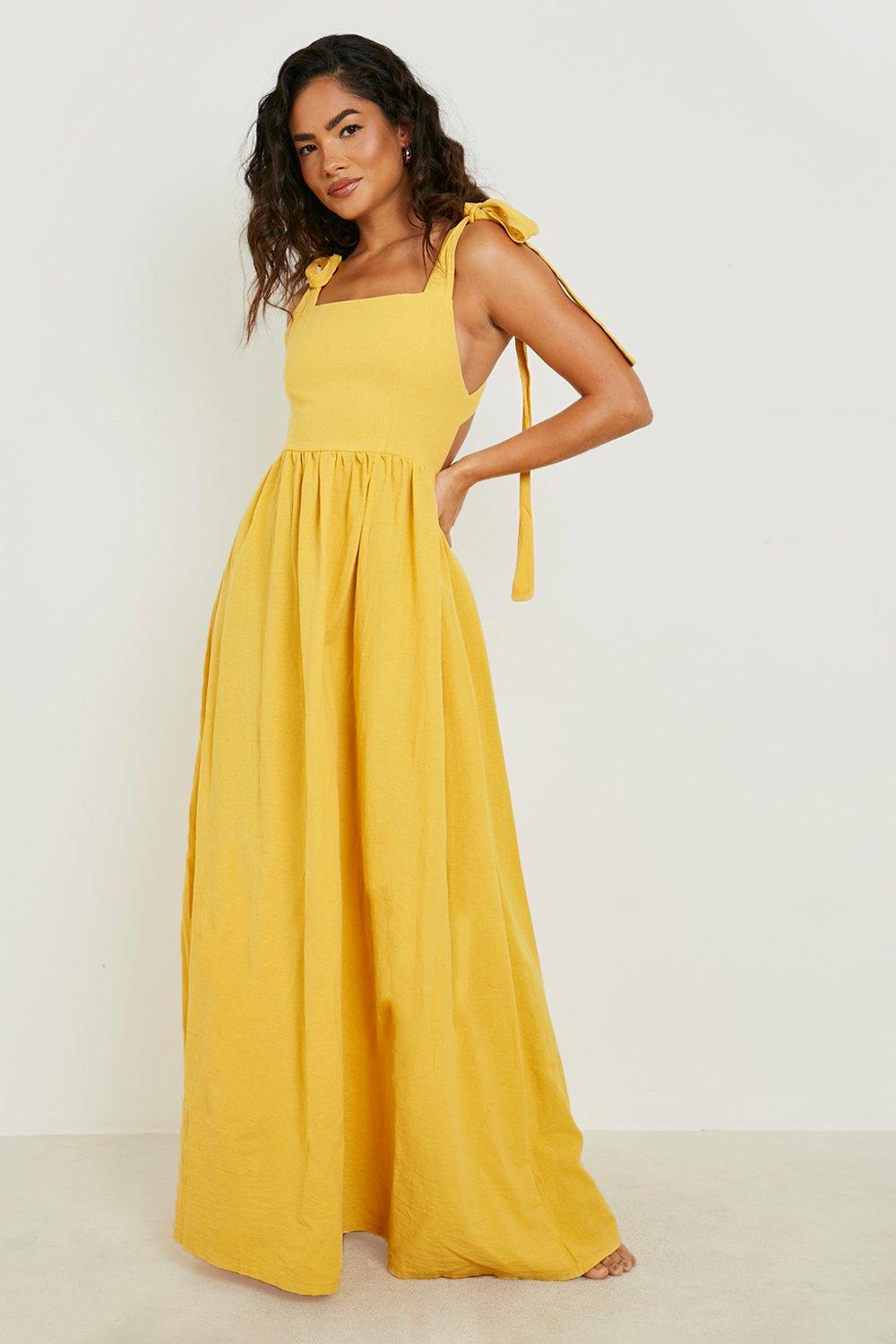 Linen Open Back Maxi Dress | boohoo