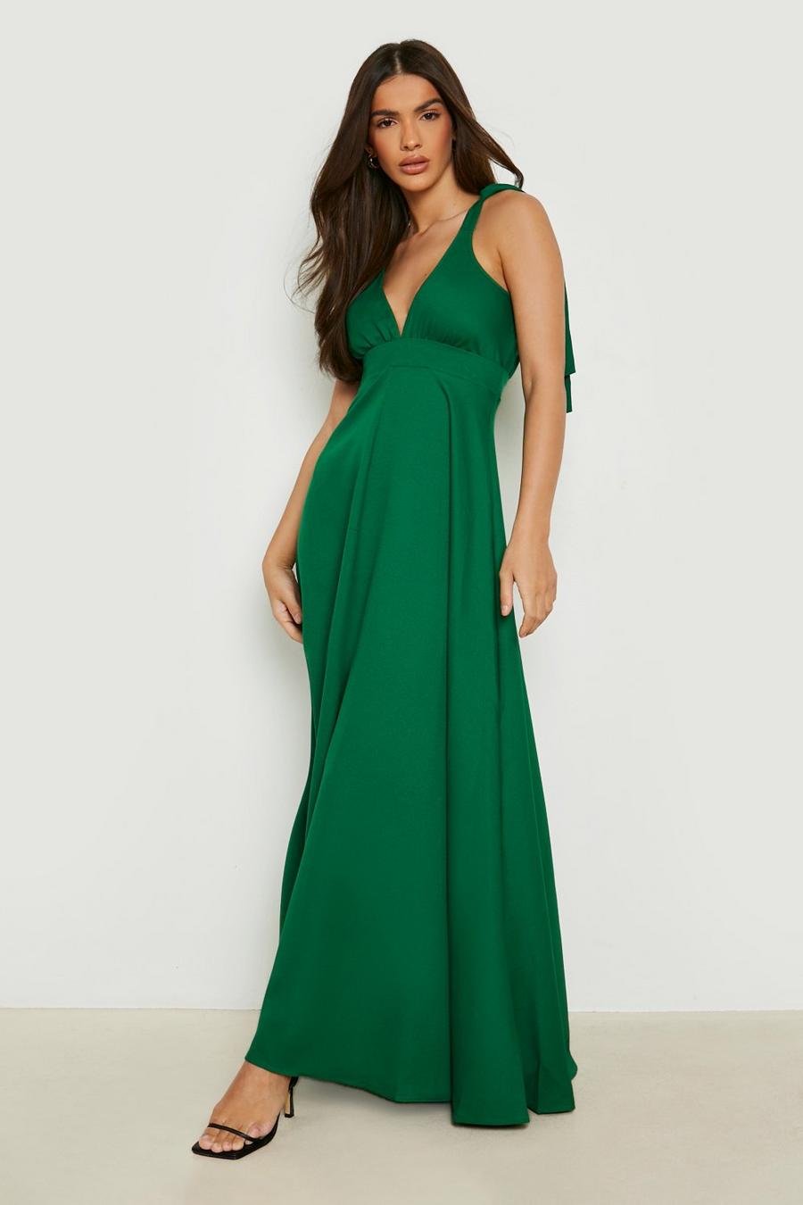 Green Tie Sleeve Plunge Maxi Dress image number 1
