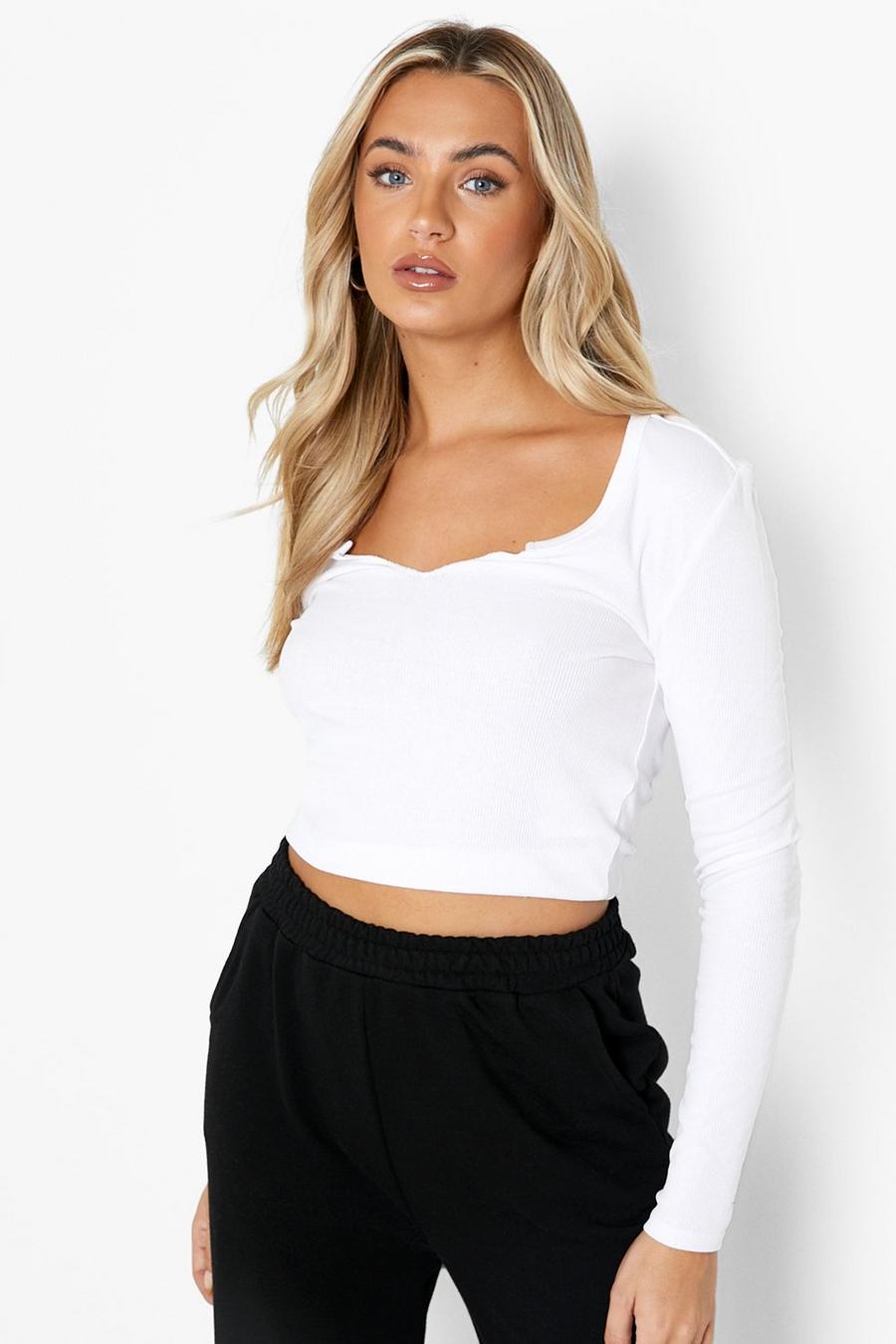 White Long Sleeve Notch Top image number 1