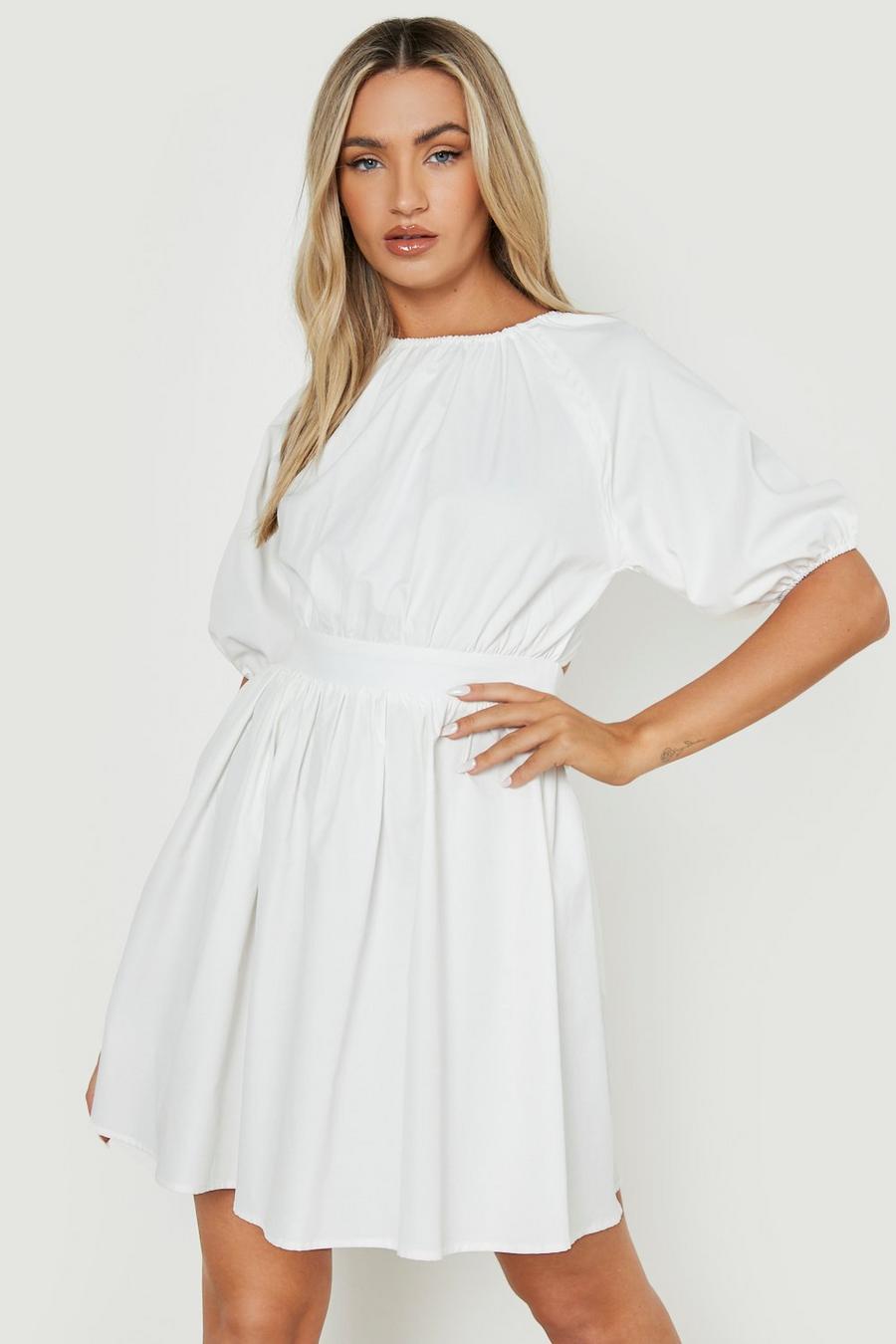 לבן שמלת סקייטר מיני פופלין עם פתחים image number 1