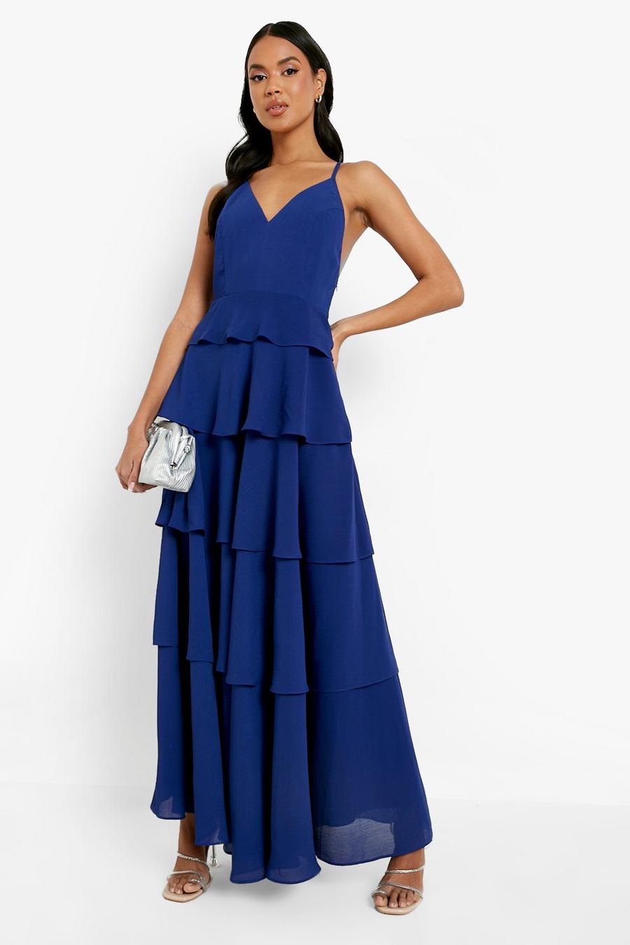 Navy Tiered Ruffle Strappy Maxi Dress image number 1