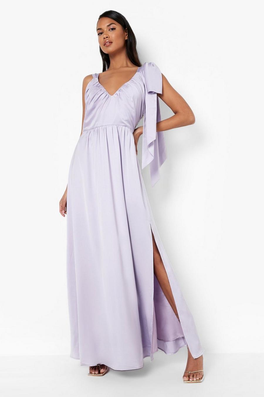 Robe longue drapée nouée aux épaules, Lilac image number 1