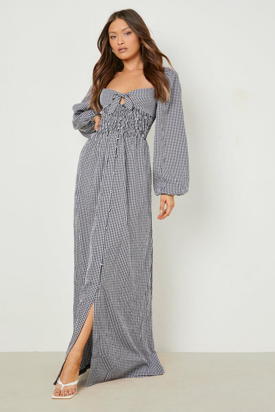 Black Bow Front Maxi Dress Gingham Print image number 1