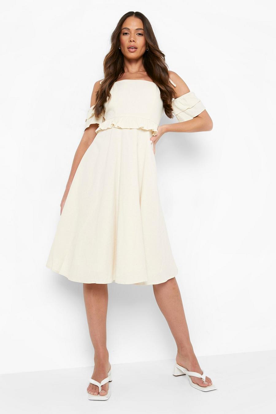 Ecru Strappy Off The Shoulder Midi Skater Dress image number 1