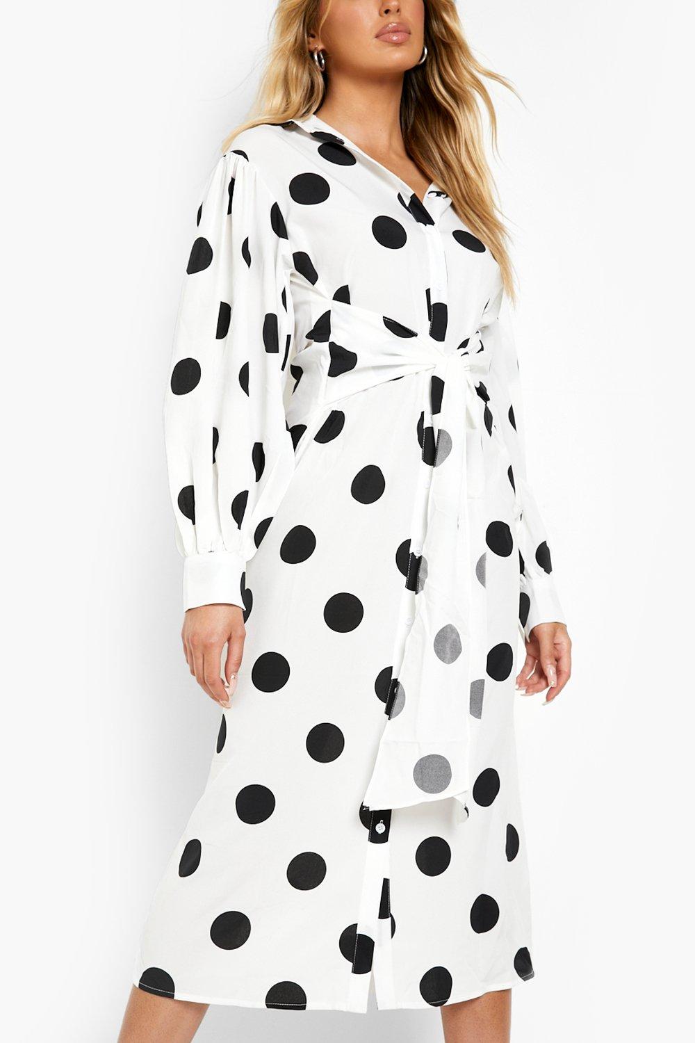 Robe chemise attaches et imprim pois