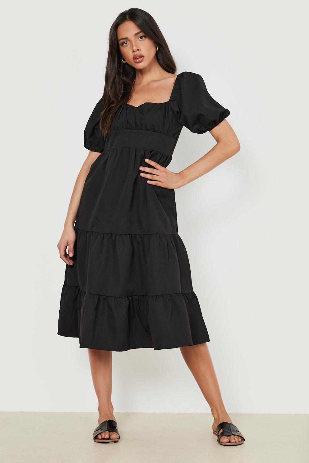 ACKA. lame fringe puff dress サイズ2 Plus Woven Textured Puff Sleeve Smock Dress | boohoo