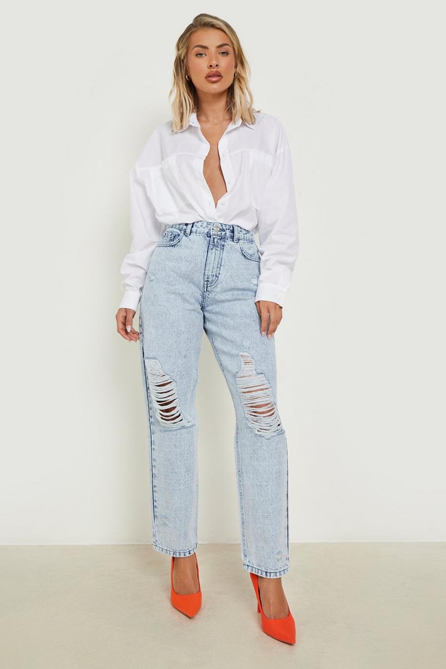 Ice blue Ripped Mom Jeans image number 1
