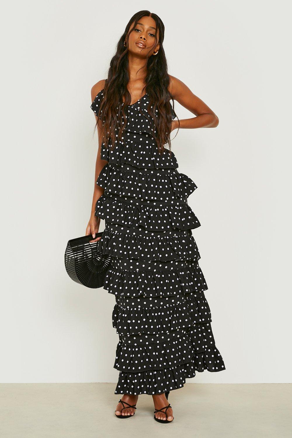 Robe longue pois et volants tag s boohoo