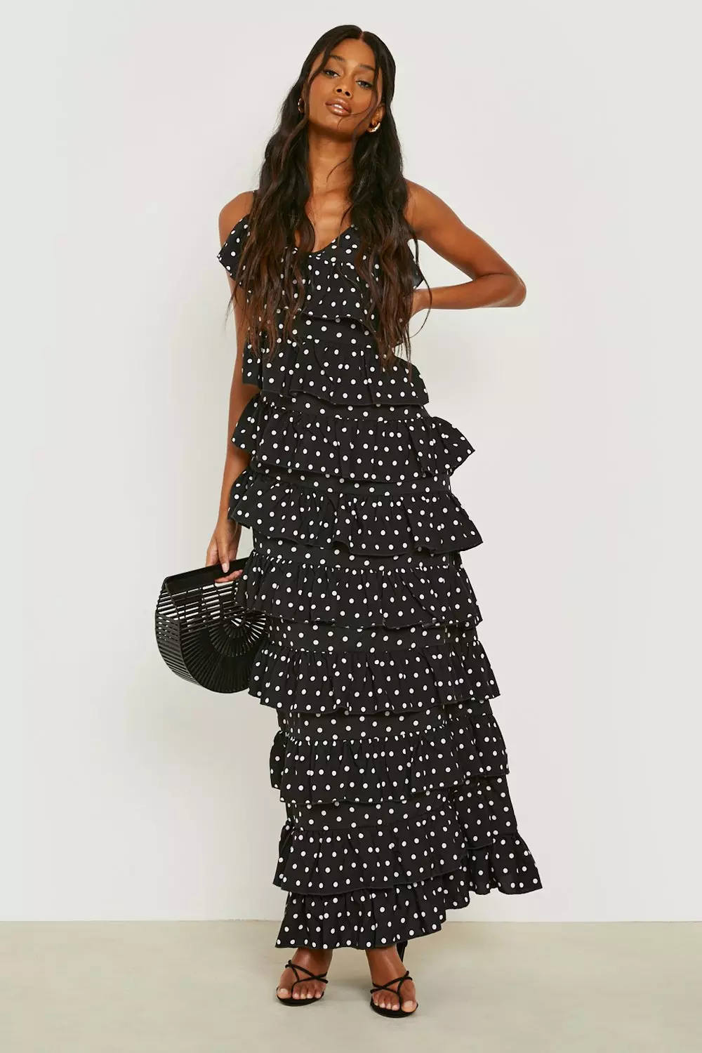 Polka dot on sale tiered maxi dress