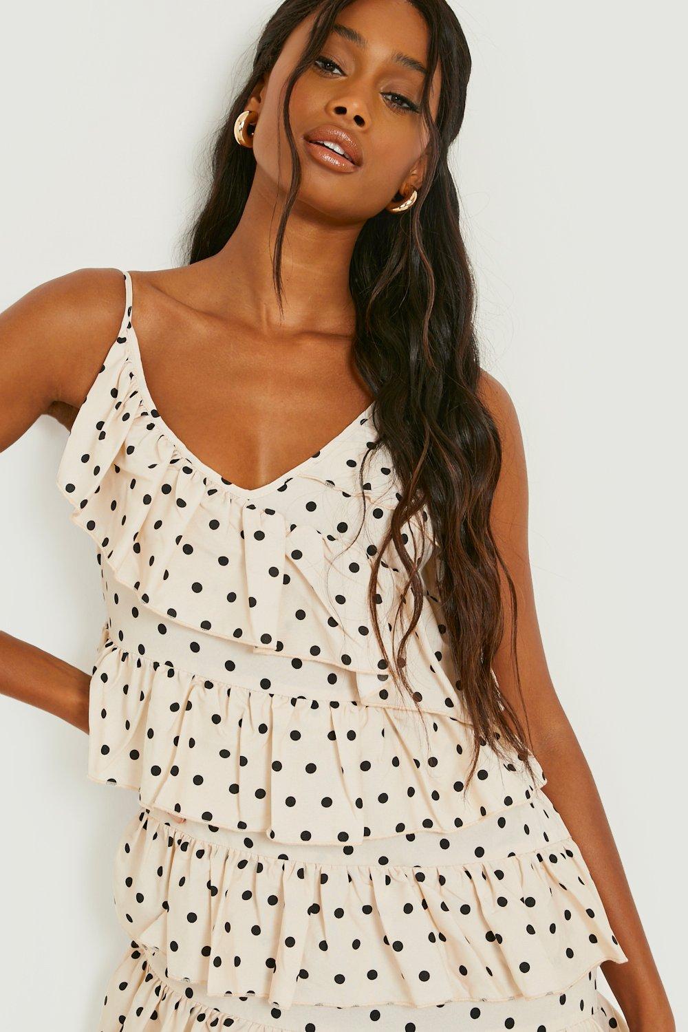 Polka Dot Tiered Frill Strappy Maxi Dress