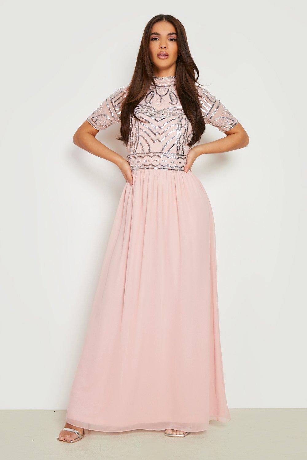 Embellished pink 2024 maxi dress