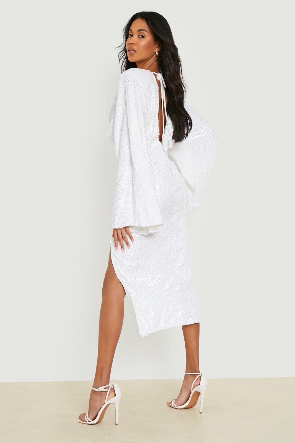 Boohoo white sequin dress best sale