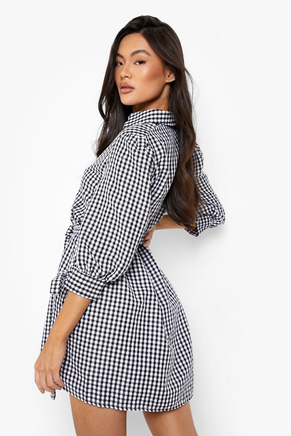 check belted shirt dress