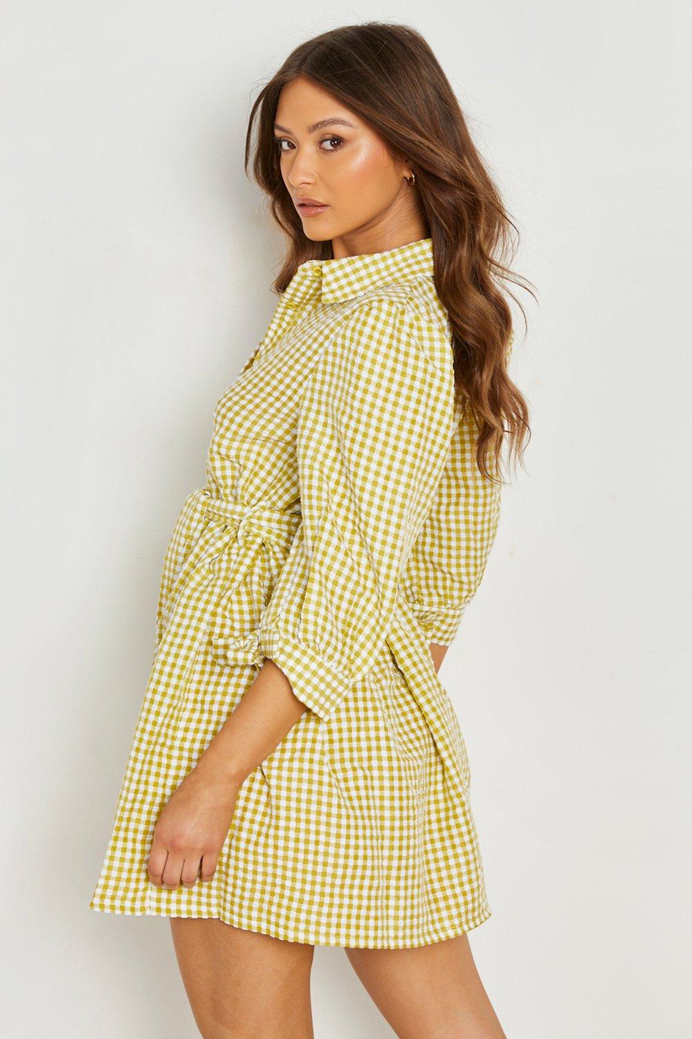 check belted shirt dress