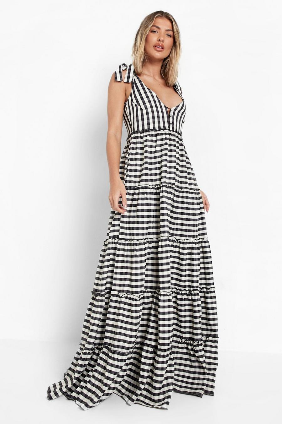 Black Check Tiered Frill Maxi Dress image number 1