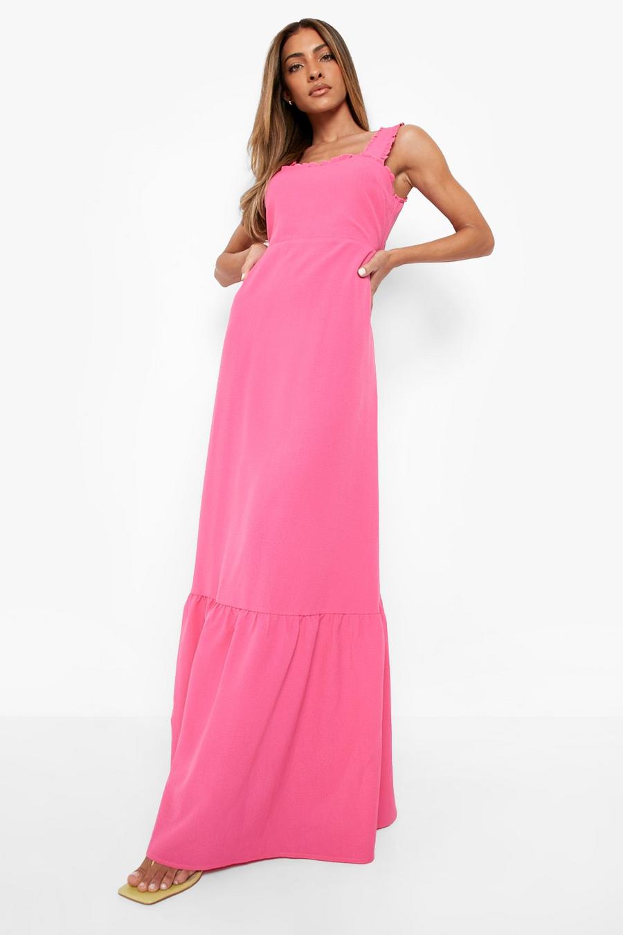 Hot pink Textured Frill Back Maxi Dress image number 1