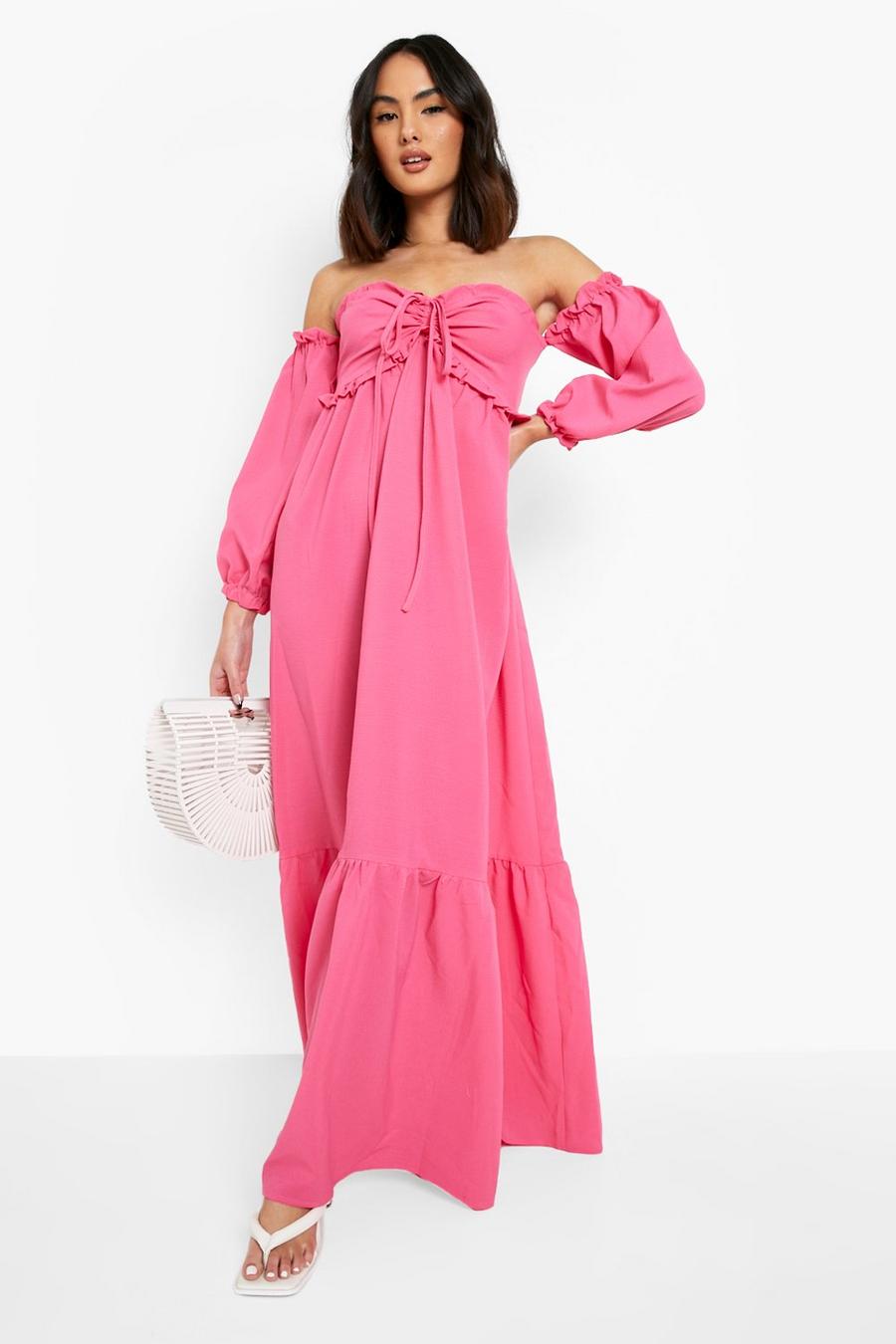 Hot pink Off The Shoulder Ruched Bust Maxi Dress image number 1