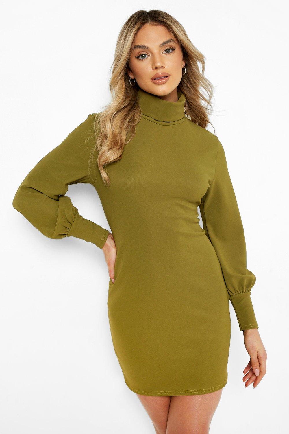 olive green fitted dress