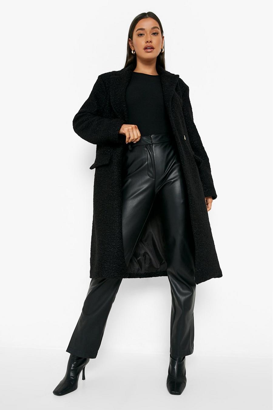 Black Textured Wool Look Coat