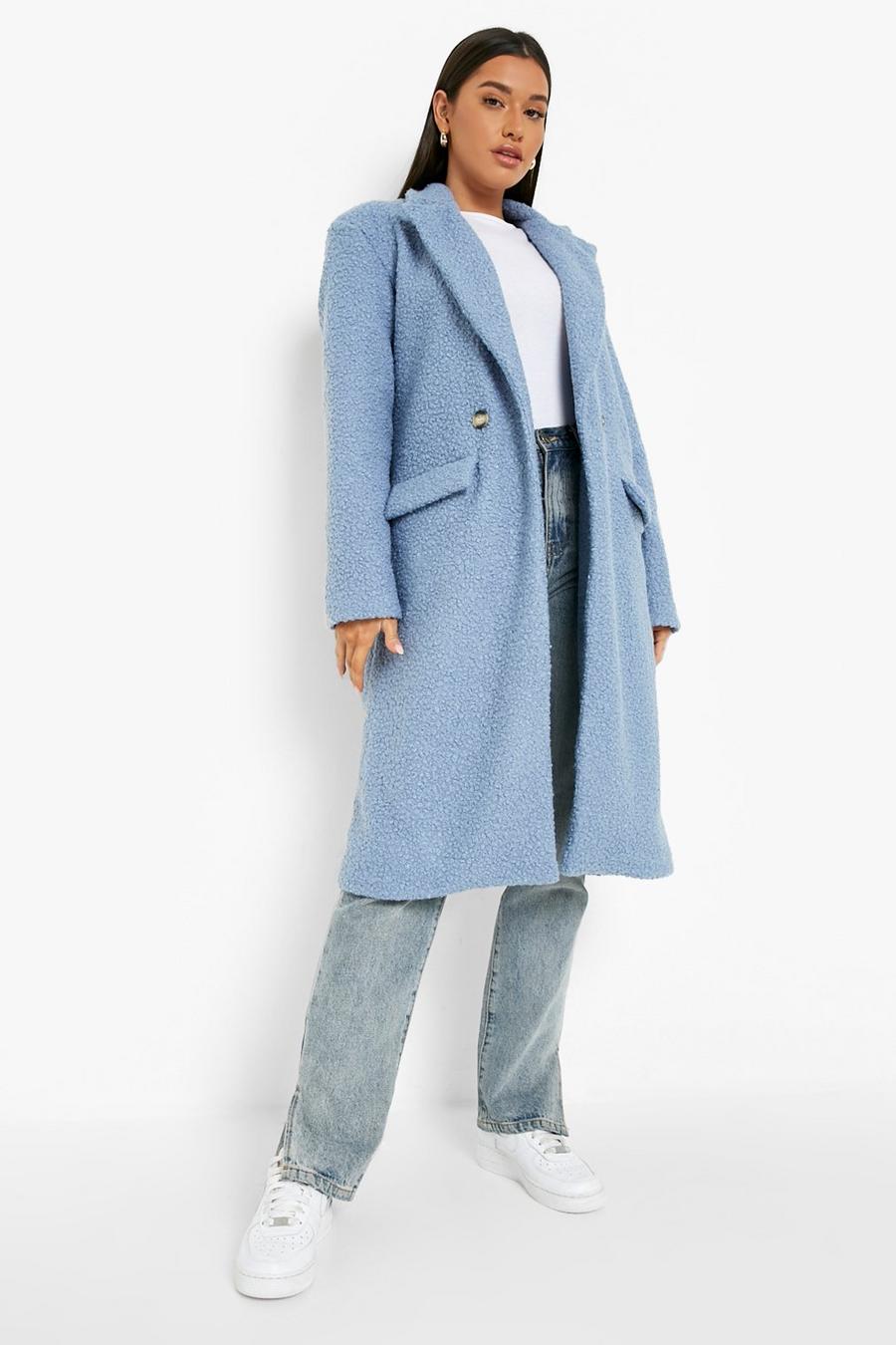 Blue Textured Wool Look Coat