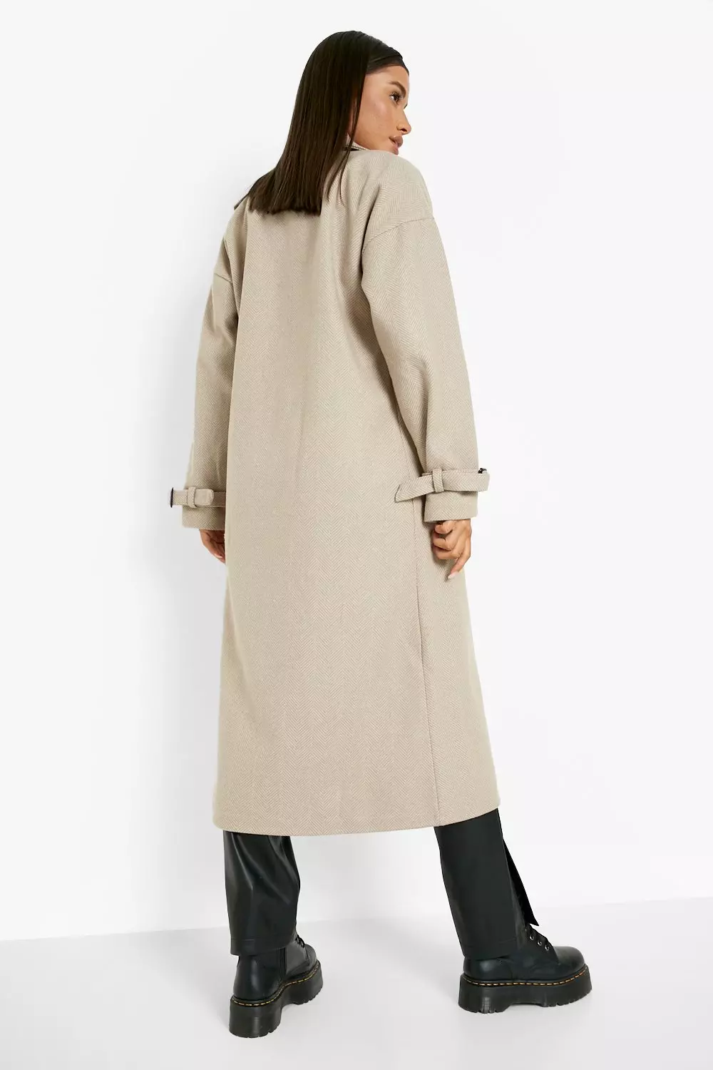 Stone Herringbone Wool Look Coat alternative image