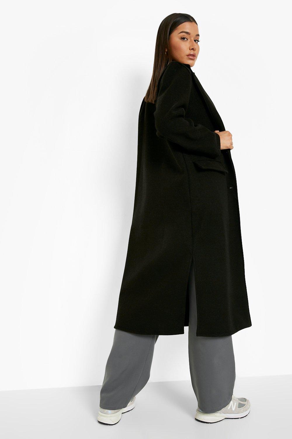 Side Split Hem Wool Look Coat